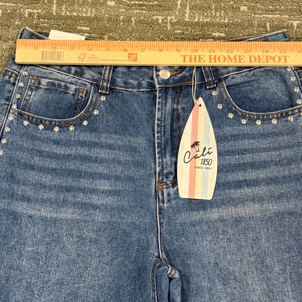 Cali 1850 Womens Rhinestone Studded Wide Leg Jeans Medium Wash Blue Size 11 NWT - Picture 4 of 6